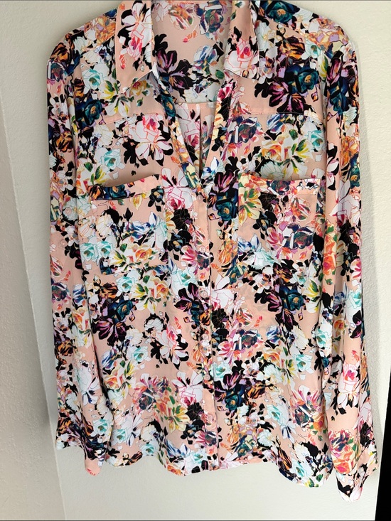 Express Tops - Express Peach Floral Long Sleeve Button-Front The Portofino Shirt